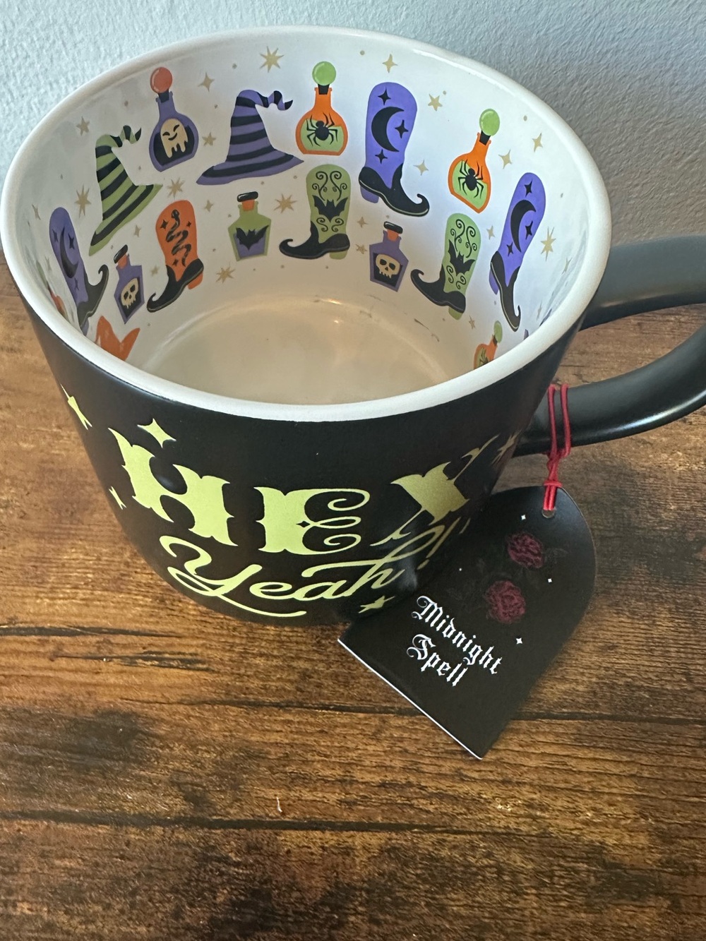 Hex Yeah! Black Ceramic Spell Mug with Witchy Interior 19oz NWT - Picture 2 of 5